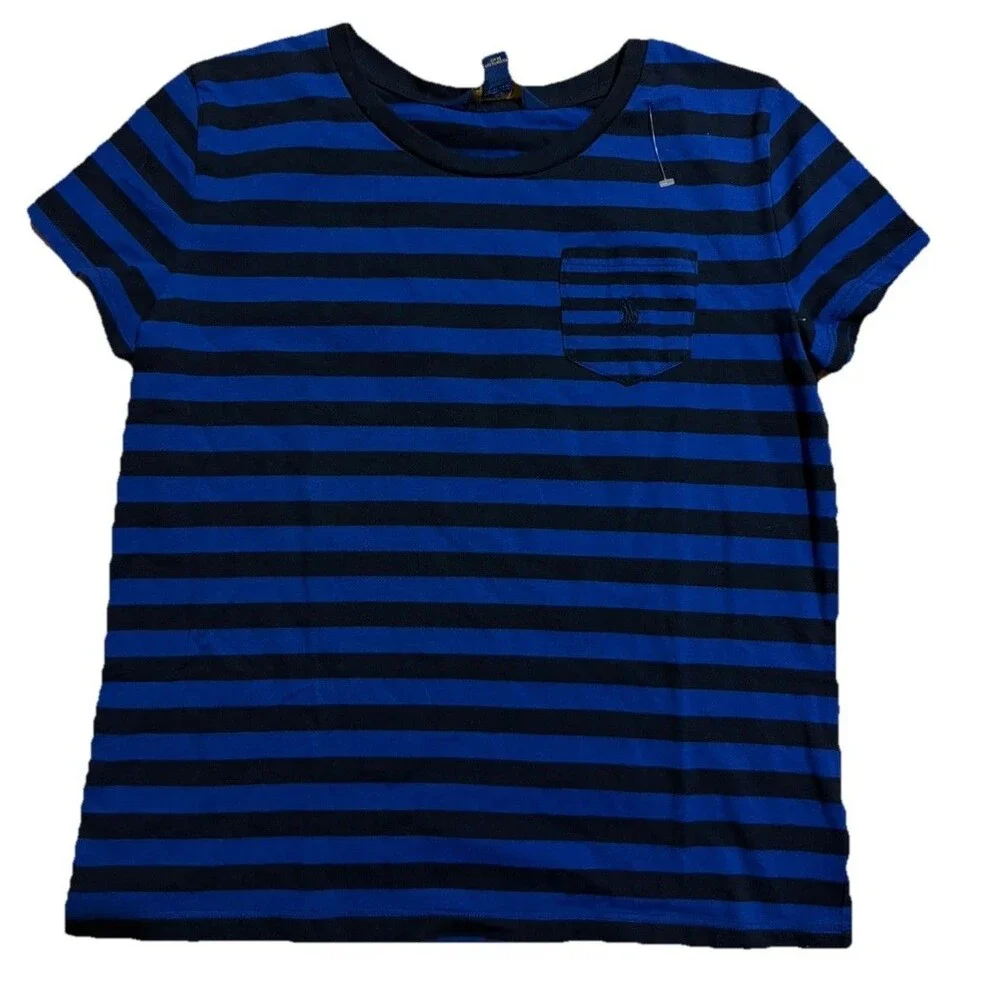 Polo Ralph Lauren Youth XL 16 Striped Tee Blue Black Pocket‎ Shirt Girls Casual